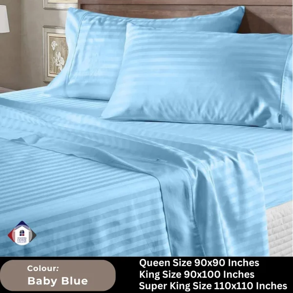 Plain Egyptian Stripe Cotton Bedsheet-Baby Blue