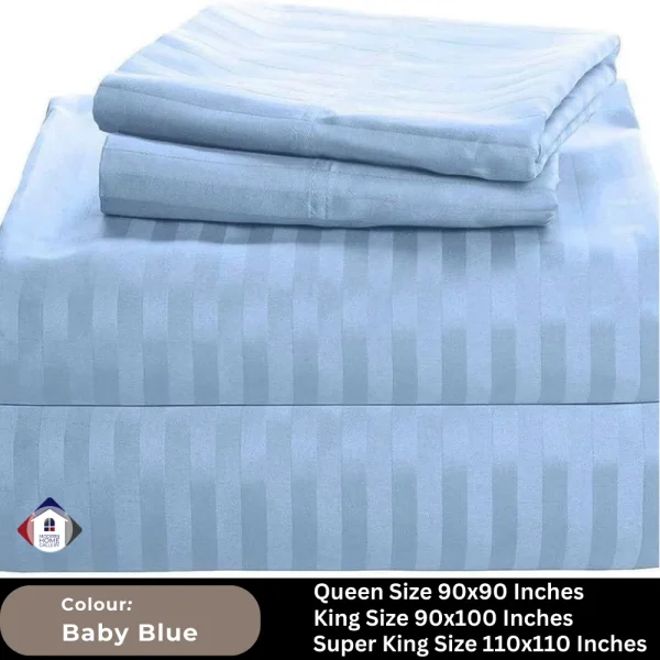 Plain Egyptian Stripe Cotton Bedsheet-Baby Blue - Image 3