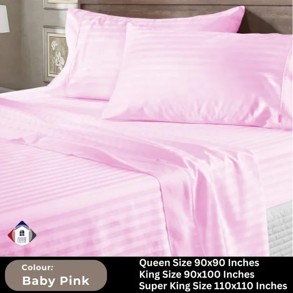 Plain Egyptian Stripe Cotton Bedsheet-Baby Pink
