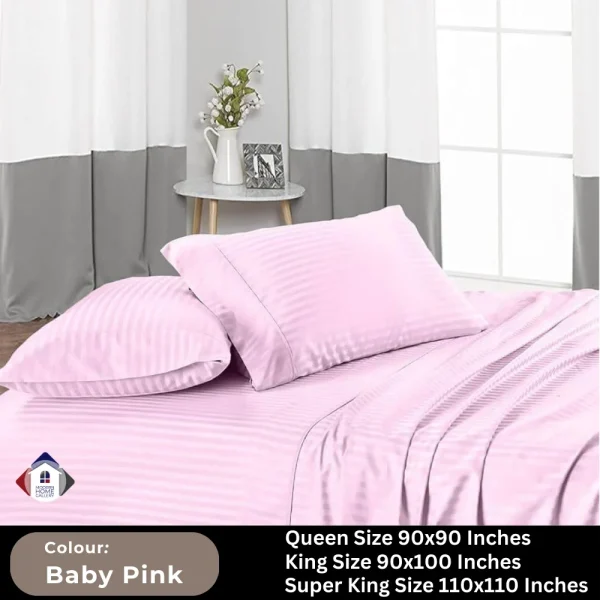 Plain Egyptian Stripe Cotton Bedsheet-Baby Pink - Image 2