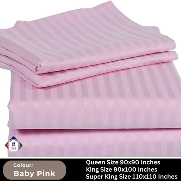 Plain Egyptian Stripe Cotton Bedsheet-Baby Pink - Image 3