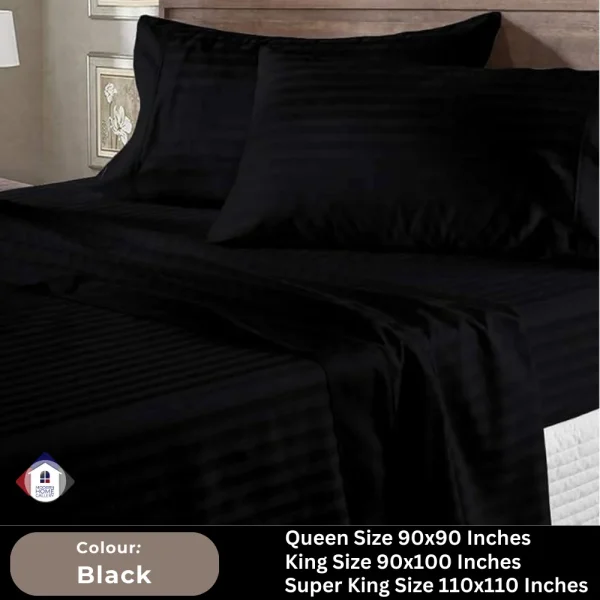 Plain Egyptian Stripe Cotton Bedsheet-Black