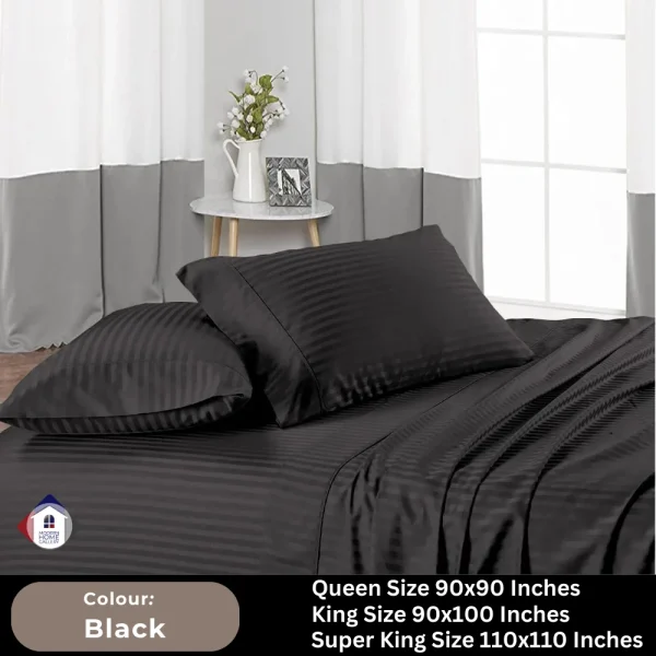 Plain Egyptian Stripe Cotton Bedsheet-Black - Image 2