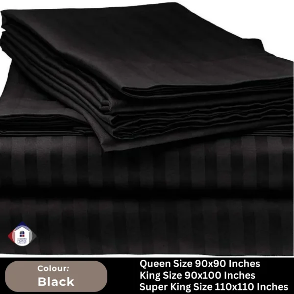 Plain Egyptian Stripe Cotton Bedsheet-Black - Image 3