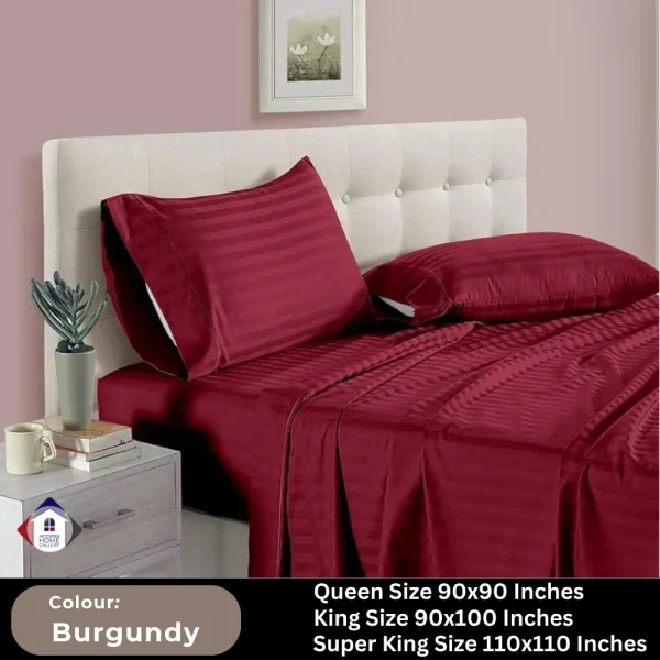 Plain Egyptian Stripe Cotton Bedsheet-Burgundy - Image 2