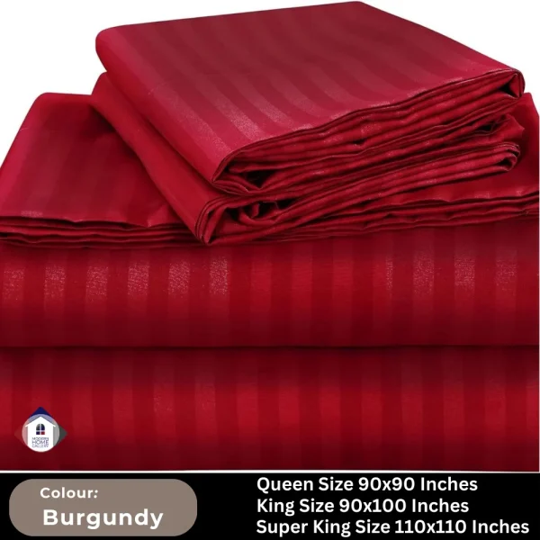 Plain Egyptian Stripe Cotton Bedsheet-Burgundy - Image 3