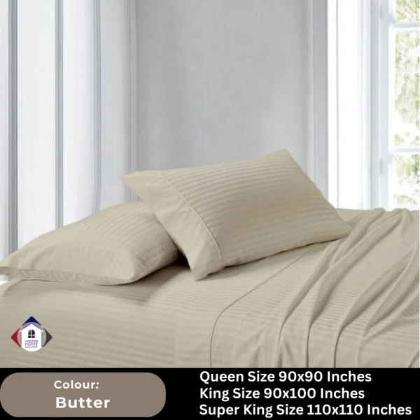 Plain Egyptian Stripe Cotton Bedsheet-Butter - Image 2