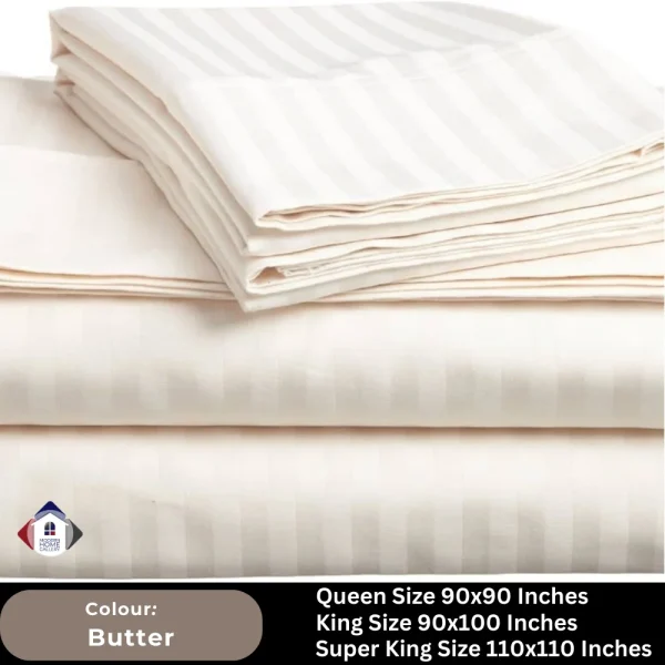 Plain Egyptian Stripe Cotton Bedsheet-Butter - Image 3