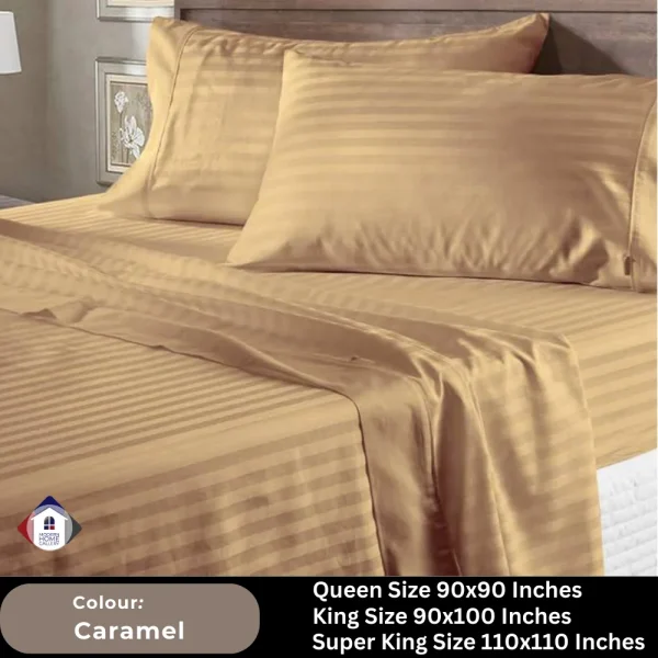 Plain Egyptian Stripe Cotton Bedsheet-Caramel