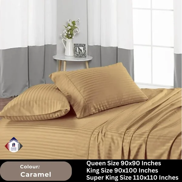 Plain Egyptian Stripe Cotton Bedsheet-Caramel - Image 2