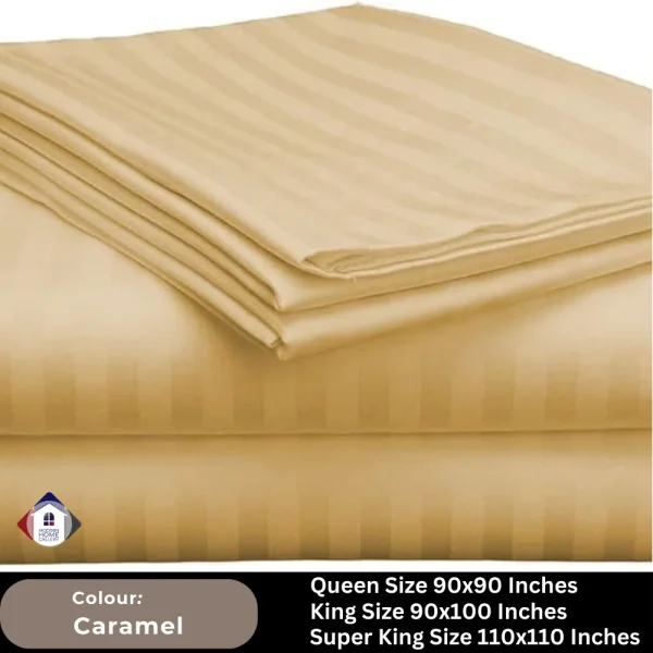 Plain Egyptian Stripe Cotton Bedsheet-Caramel - Image 3