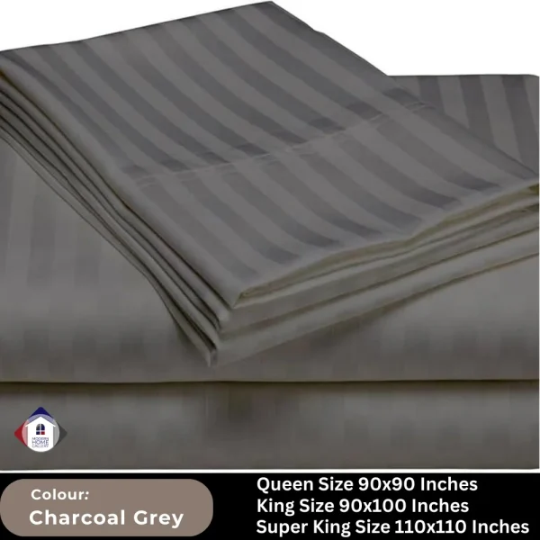 Plain Egyptian Stripe Cotton Bedsheet-Charcoal Grey - Image 3