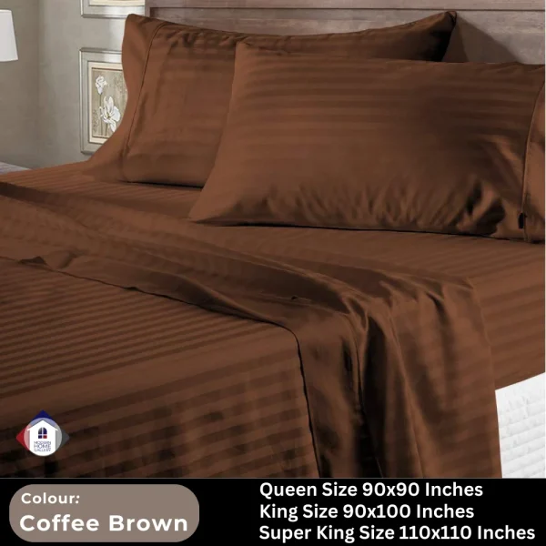 Plain Egyptian Stripe Cotton Bedsheet-Coffee Brown
