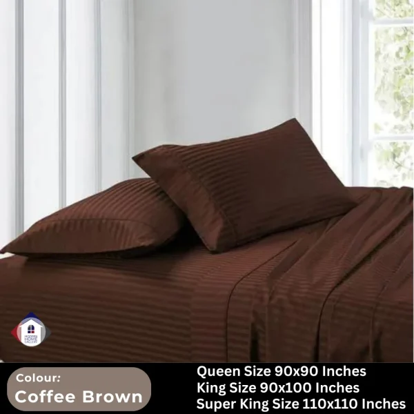Plain Egyptian Stripe Cotton Bedsheet-Coffee Brown - Image 2