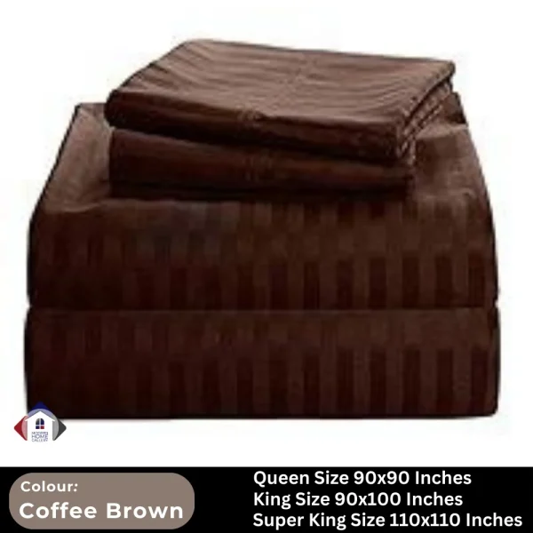 Plain Egyptian Stripe Cotton Bedsheet-Coffee Brown - Image 3