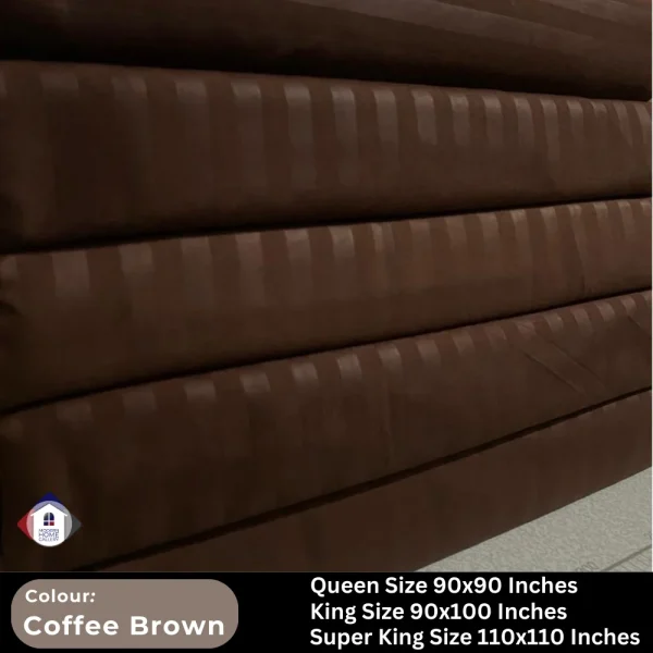 Plain Egyptian Stripe Cotton Bedsheet-Coffee Brown - Image 4