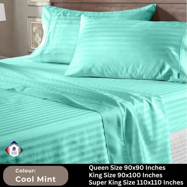 Plain Egyptian Stripe Cotton Bedsheet-Cool Mint