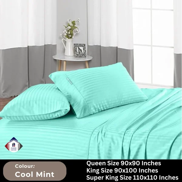 Plain Egyptian Stripe Cotton Bedsheet-Cool Mint - Image 2