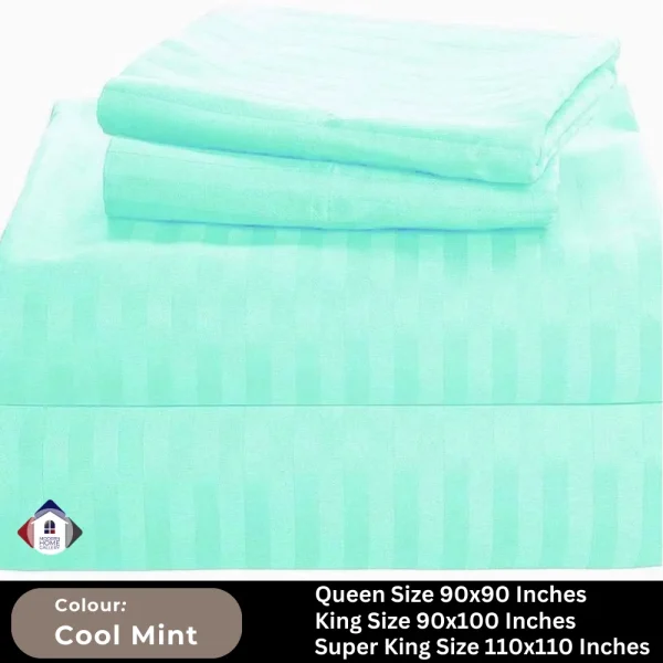Plain Egyptian Stripe Cotton Bedsheet-Cool Mint - Image 3