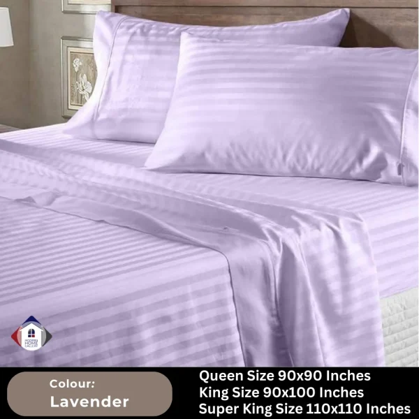 Plain Egyptian Stripe Cotton Bedsheet-Lavender