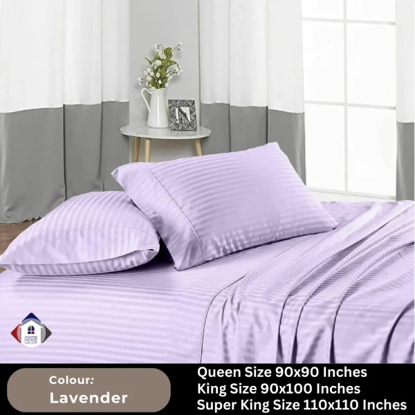 Plain Egyptian Stripe Cotton Bedsheet-Lavender - Image 2