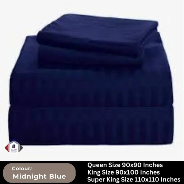 Plain Egyptian Stripe Cotton Bedsheet-Midnight Blue - Image 3