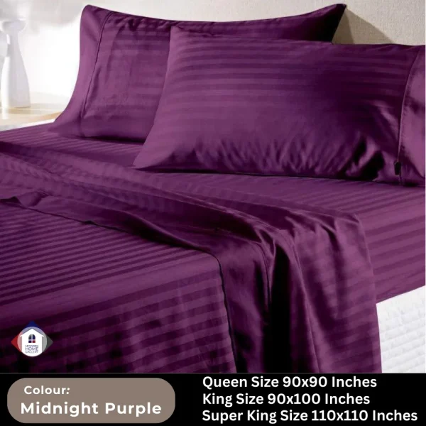 Plain Egyptian Stripe Cotton Bedsheet-Midnight Purple