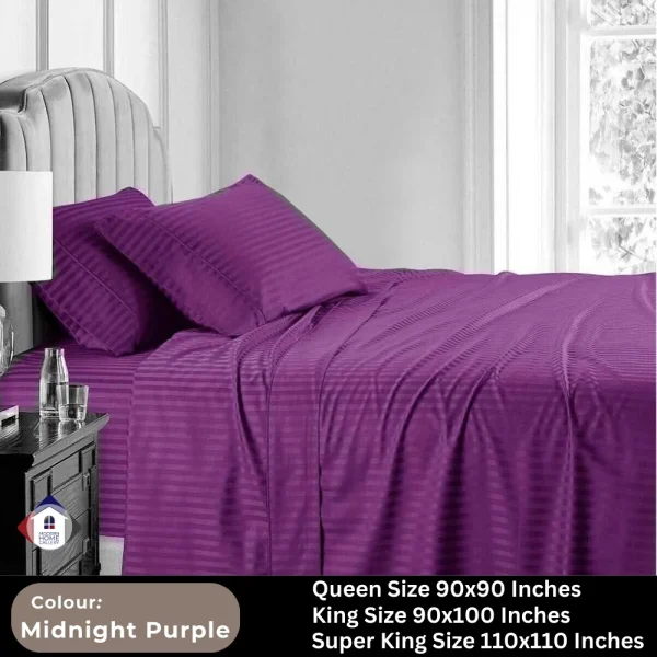 Plain Egyptian Stripe Cotton Bedsheet-Midnight Purple - Image 2