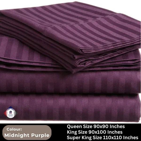 Plain Egyptian Stripe Cotton Bedsheet-Midnight Purple - Image 3