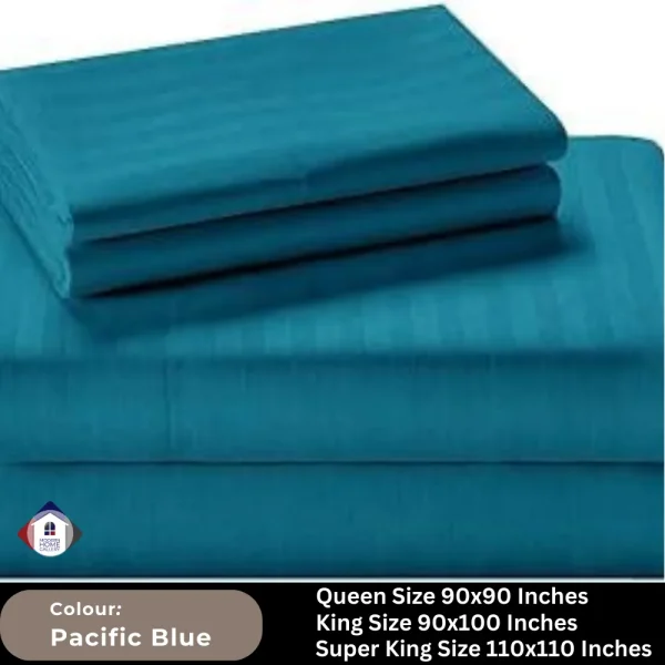 Plain Egyptian Stripe Cotton Bedsheet-Pacific Blue - Image 2