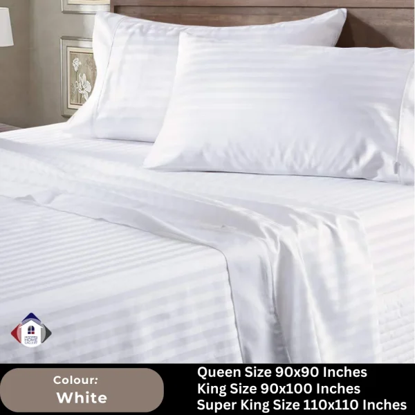 Plain Egyptian Stripe Cotton Bedsheet-White