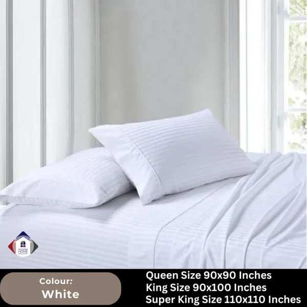 Plain Egyptian Stripe Cotton Bedsheet-White - Image 3