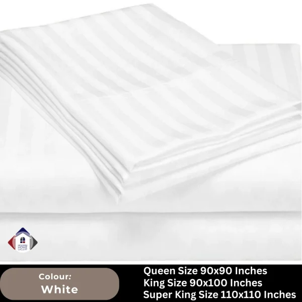 Plain Egyptian Stripe Cotton Bedsheet-White - Image 2